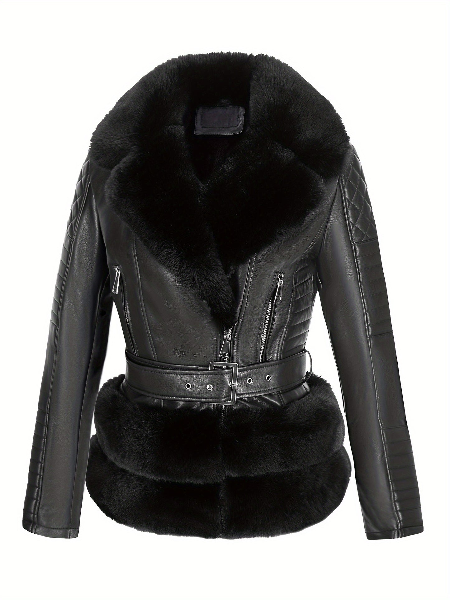 Women's Biker Jacket with Detachable Belt