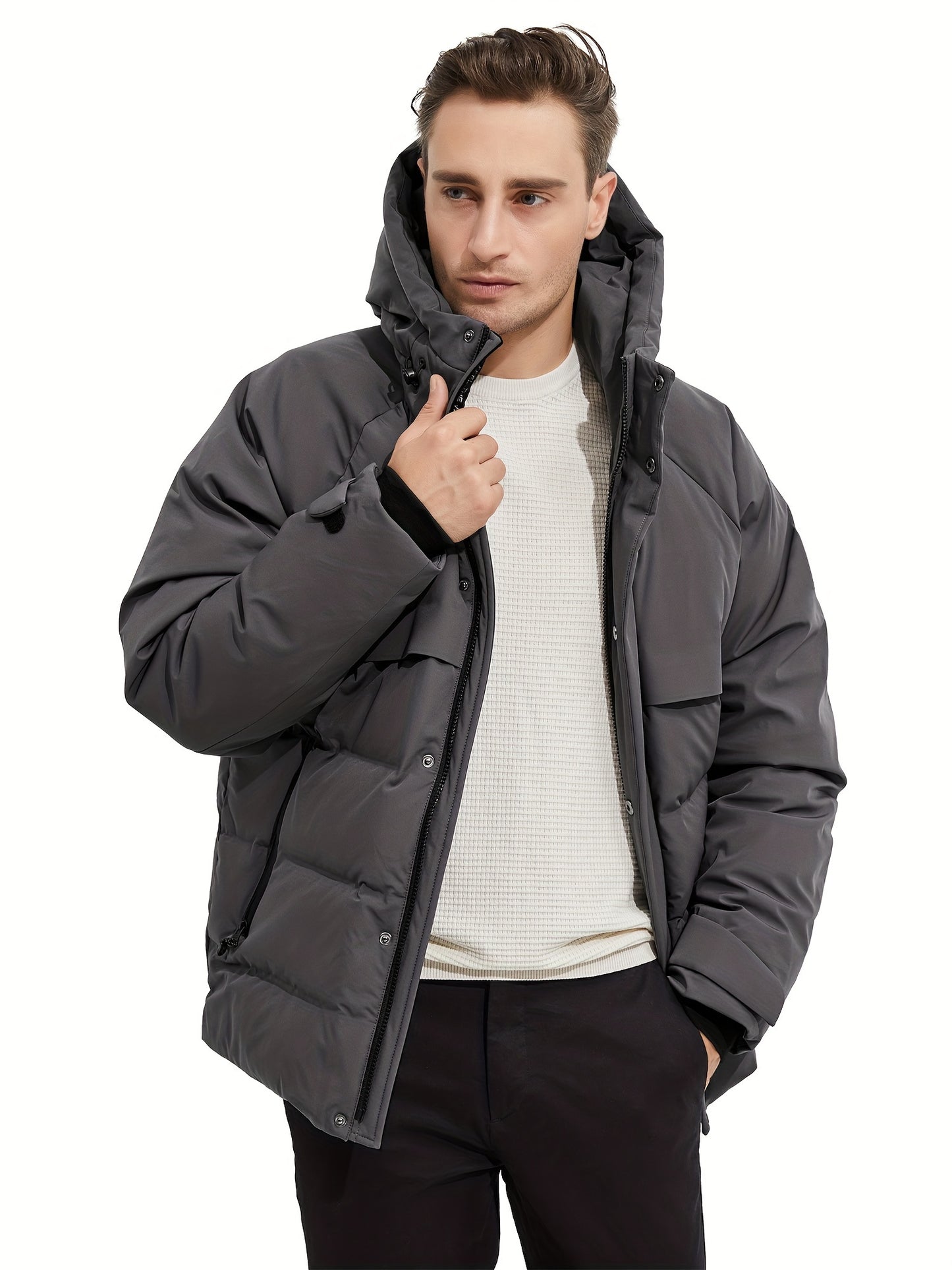 Men's Down Jacket with Adjustable Hood