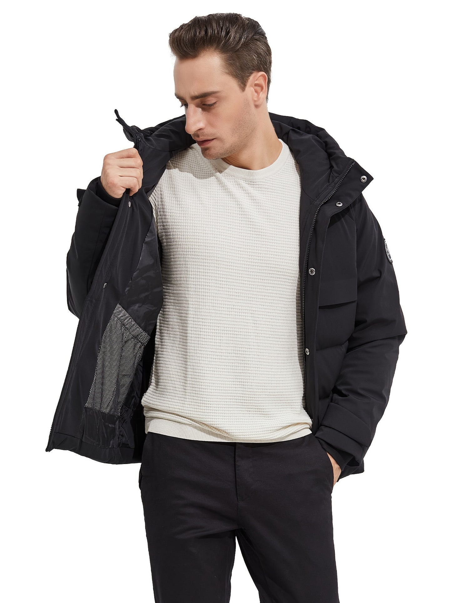 Men's Down Jacket with Adjustable Hood