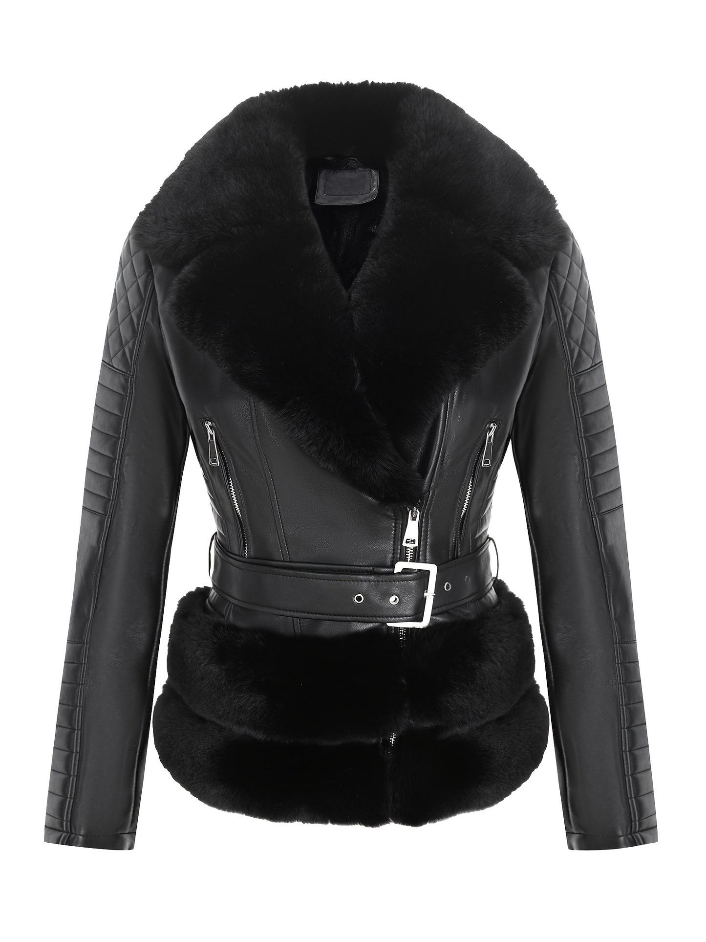 Women's Biker Jacket with Detachable Belt