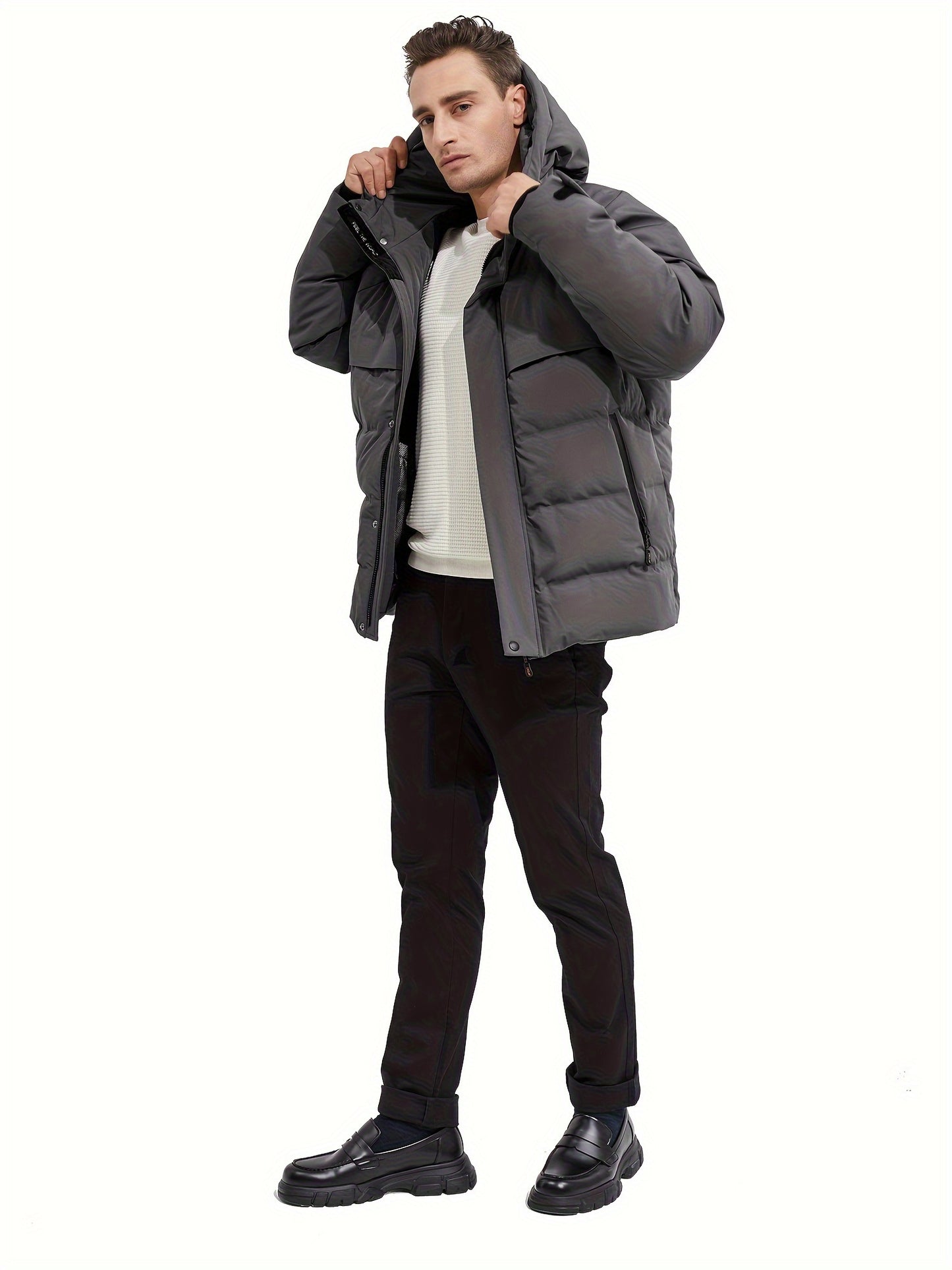 Men's Down Jacket with Adjustable Hood